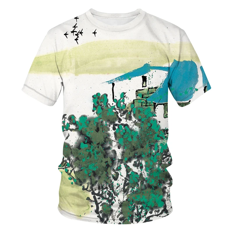 

2022 3d Ink Painting Print Samples of Casual Short Sleeve Unisex T-shirt Streetwear