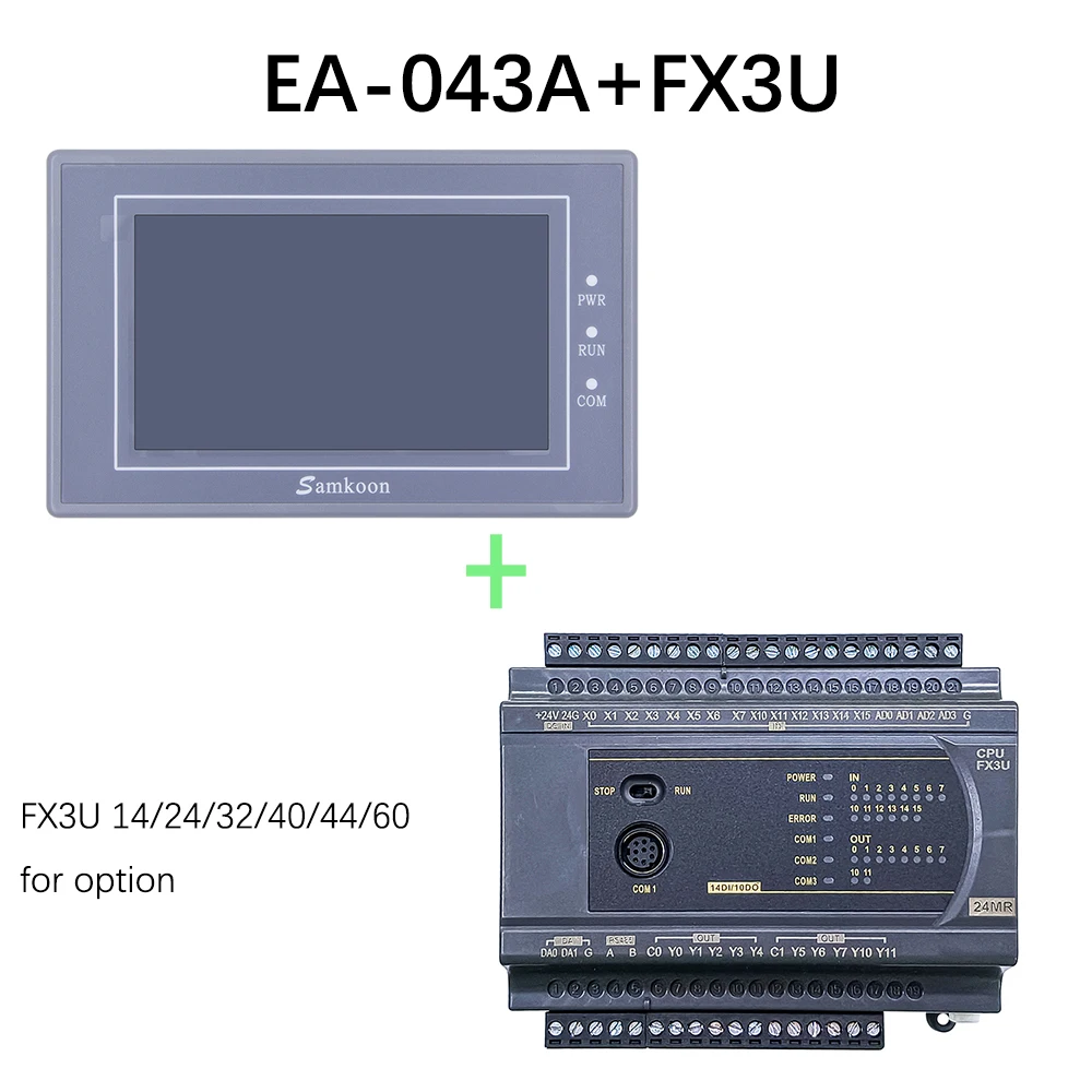 

FX3U 14/20/24/32/40/44/60 MR/MT PLC support Samkoon EA-043A analog input 0-20mA with Cable included