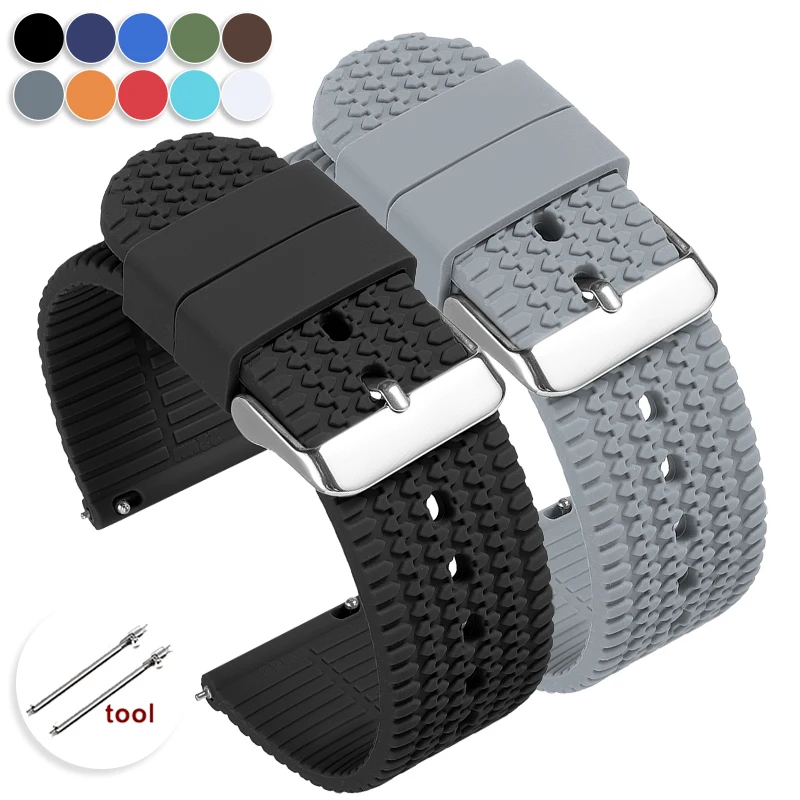 Breathable Waterproof Silicone Watch Band - Durable Perforated Rubber Strap Replacement Bracelet