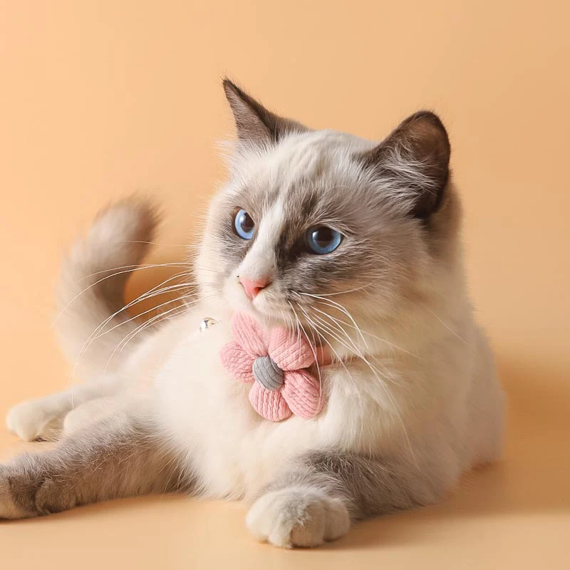 Pet Collar Cat Bell Collar Colorful Adjustable Sweat Cute Cartoon Sun Flower Bowtie Soft Polyester Small Dog Cat Necklace