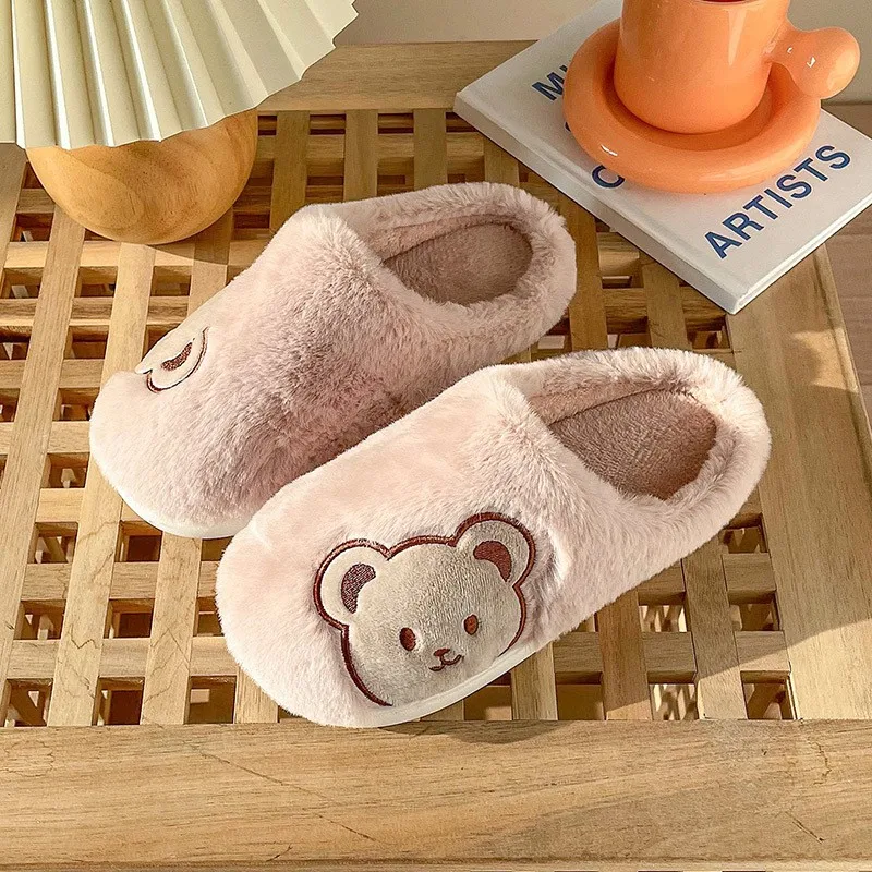 Winter Cartoon Bear Slippers Women Men Fashion Cute Fluffy Slippers Winter Warm Lovers Fur Casual Confinement ShoesTG03 6