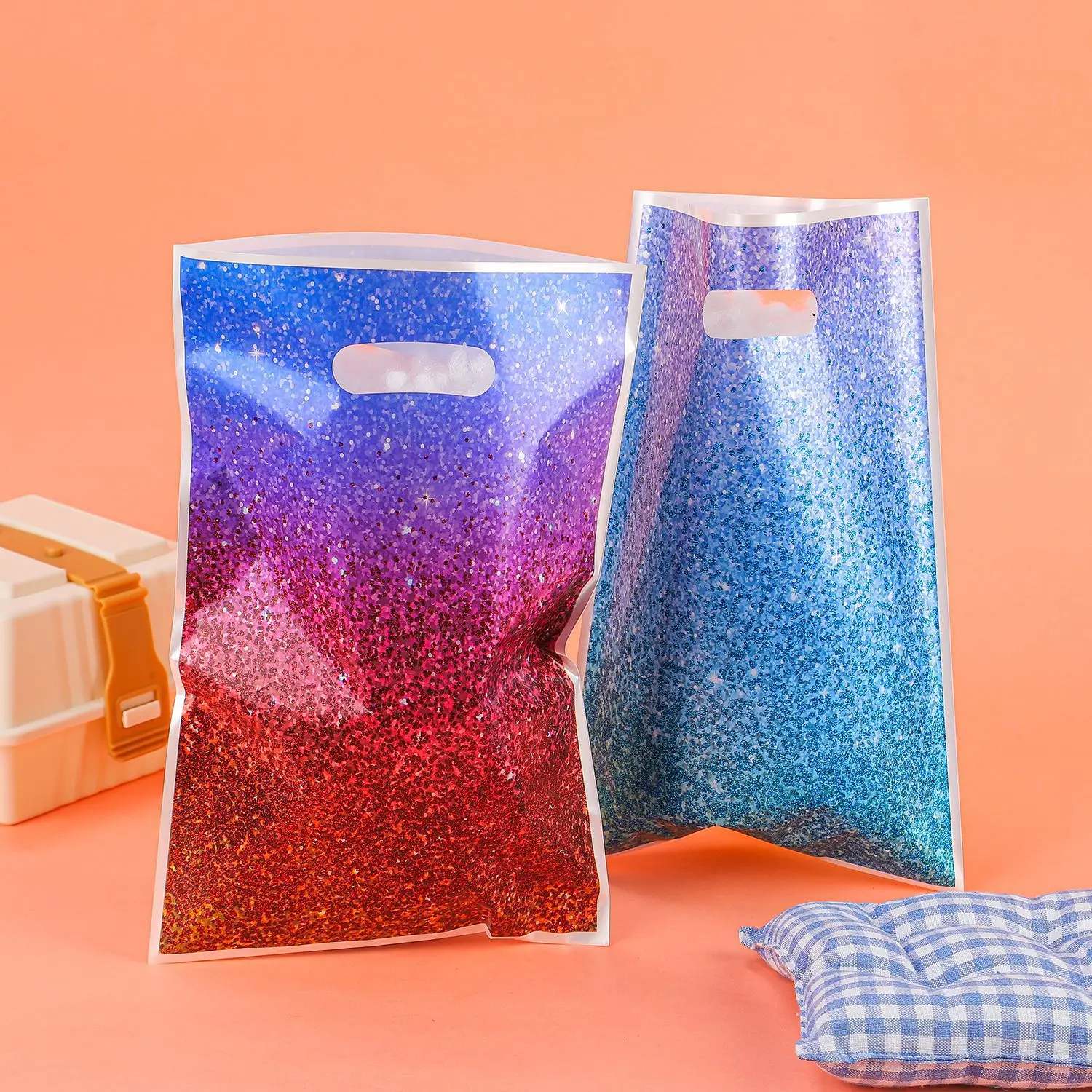 10/30/50pcs Gradient Hand Gift Bag Shining Star Party Gift Bag Galaxy Plastic Gift Bag Birthday Gift Bag Wedding Gift Package
