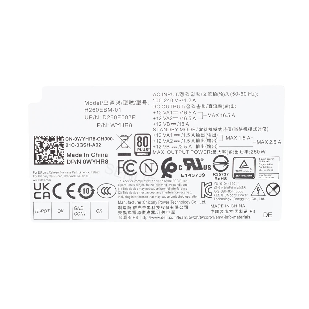 para Optiplex 3050 3667 3668 5050 7050 3080 5080 7080 5090 Nova Fonte de Alimentação 260w H260ebm01 L260ebm-01 Ac260ebm-01 Hu260ebm-00 - Imagem 5