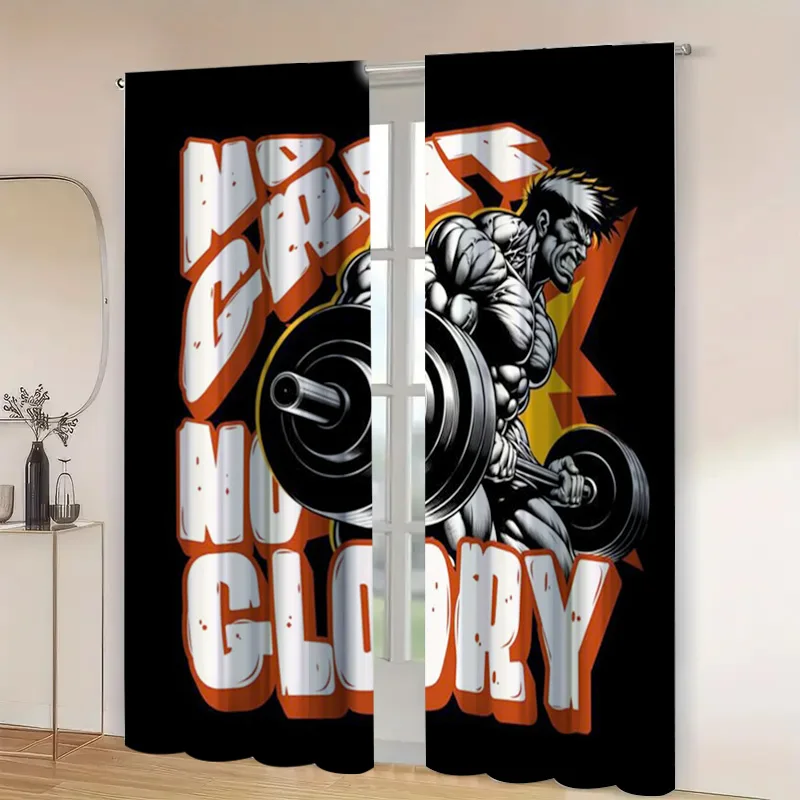No Pain No Glory" Fitness Curtains - Motivational Gym Design, Perfect for Home Gyms & Bedrooms, Sporty 4