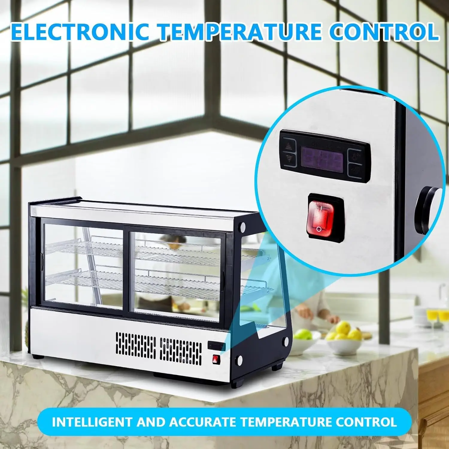 Refrigerated Display Cabinet, 6.5 Cu.Ft./183L Commercial Cake Display Refrigerator, 2-Story Countertop Pastry Display Cabinet 6
