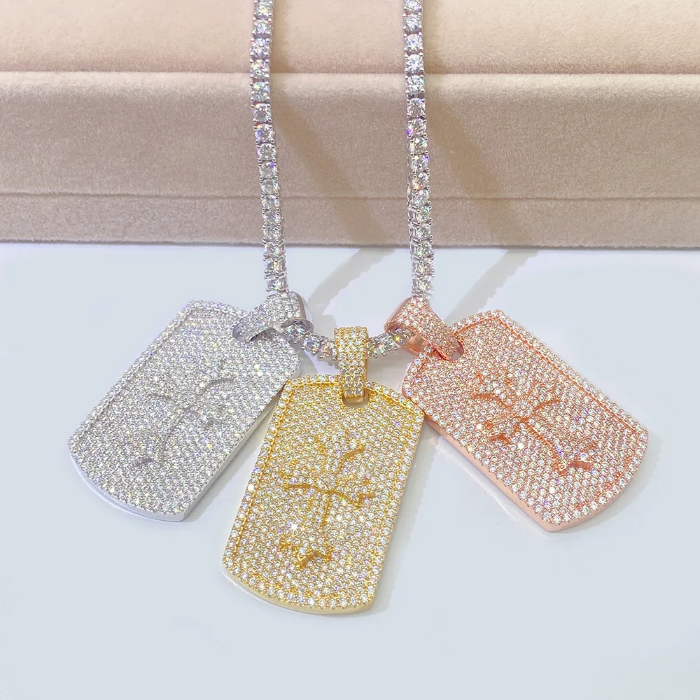 Square Tags Moissanite Pendant Necklaces For Men S925 Silver Real Diamond Necklace Women Jewelry Pass Tester With GRA 