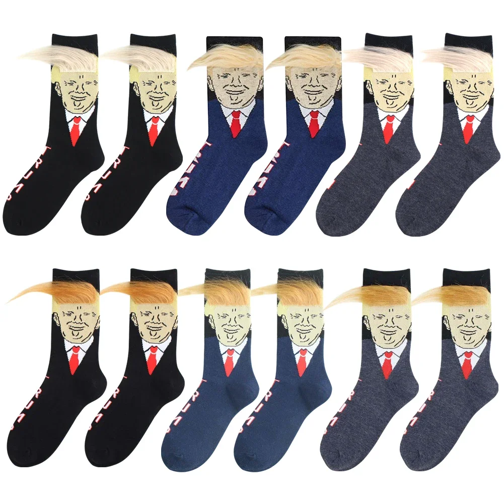 donald trump socks Donald Trump Socks 3D Fake Hair Men Crew Socks Mens Compression Sock Streetwear Novelty Hip Hop Spoof Funny Trump