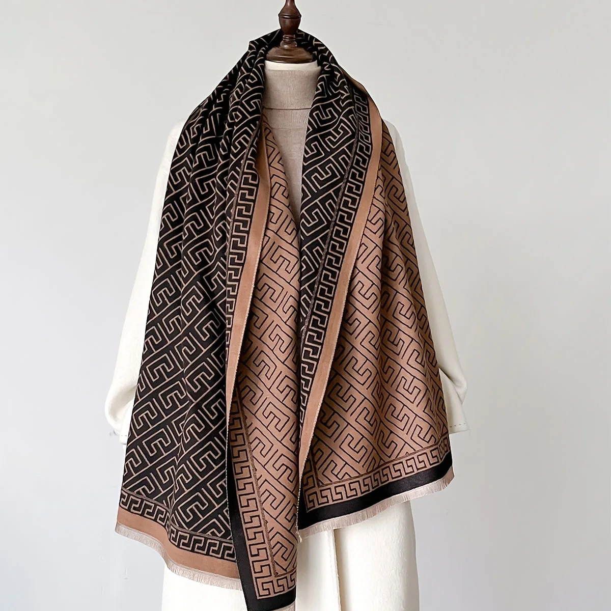 Winter versatile imitation cashmere double-sided cold-proof thickened warm shawl women's scarf main image 1