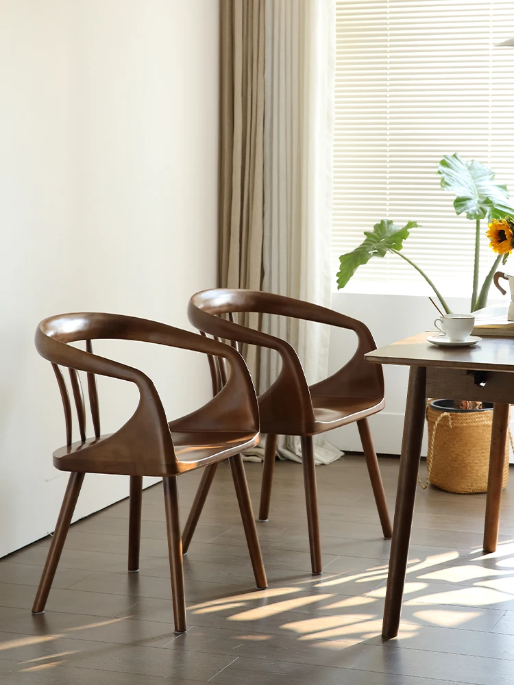 Log Household Chinese Retro Dining Chairs, Nordic Simple Black Walnut Desks and Chairs, Leisure Backrest Dining Chairs