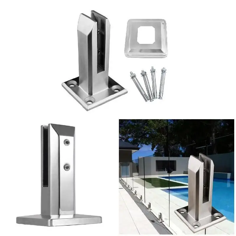 Glass Fasteners Stainless Steel Clips Heavy Duty Stainless Steel Glass Pool Fence Clip Floor Glass Stand Fix Fitting Clamp High Hardness Impact Resistance Clip
