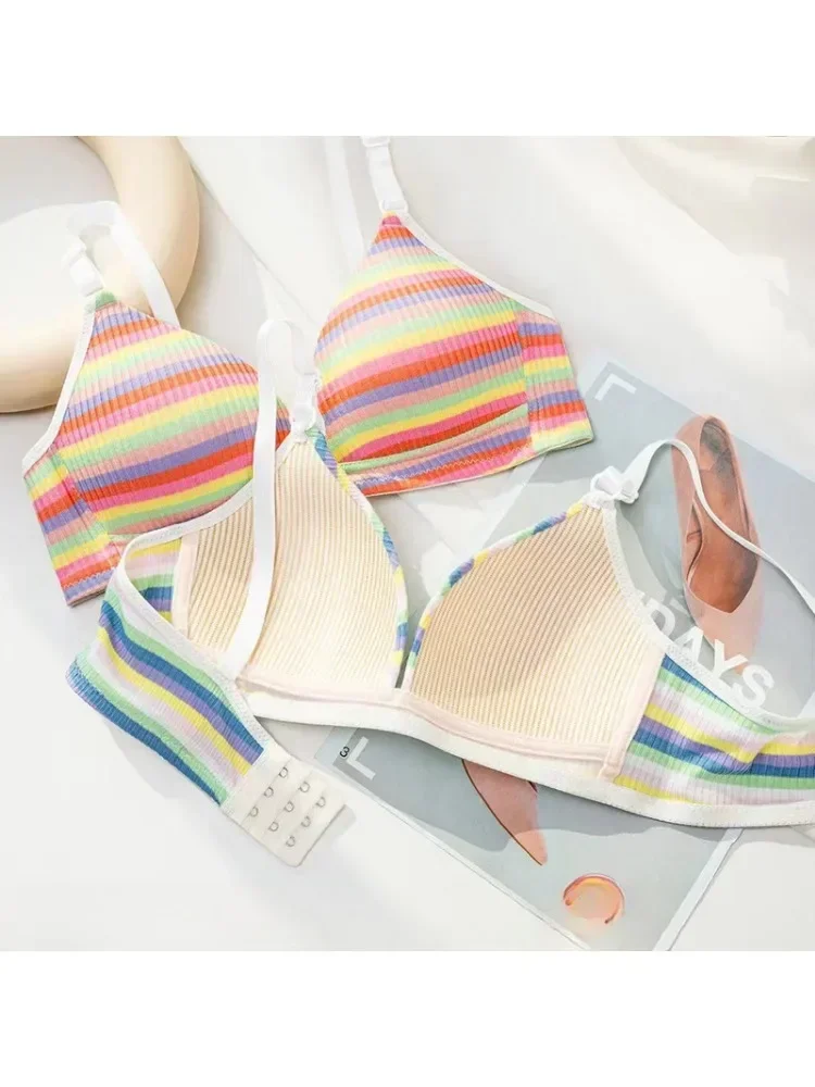 حمالة صدر YUQI Dopamine بألوان قوس قزح مخططة - حمالة صدر مثيرة قابلة للتعديل للصدر الصغير، ملابس داخلية خفيفة الوزن بتصميم متقاطع من الخلف