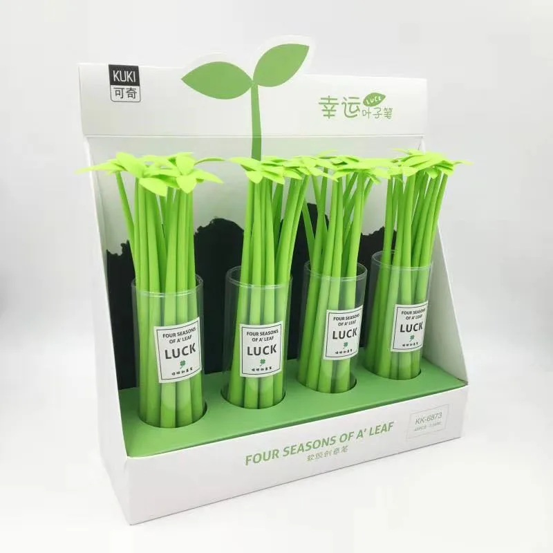 4pcs 0.5mm Black Ink Lucky Leaf Lovely Gel Pen Creative Green Leaf Little Bud Pen for School & Office Writing Supplies images - 6