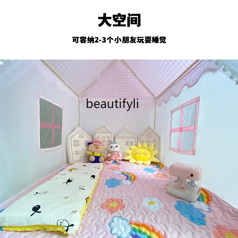 Small tent room, sleeping double girl, reading area, living room, separate bed, household