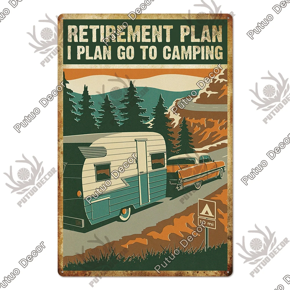 Poster In Metallo Retrò 'Bear Camping' 20x30 Cm - Targa In Alluminio Con Scritta Divertente Per Arredare Casa, Garage O Ufficio - 3