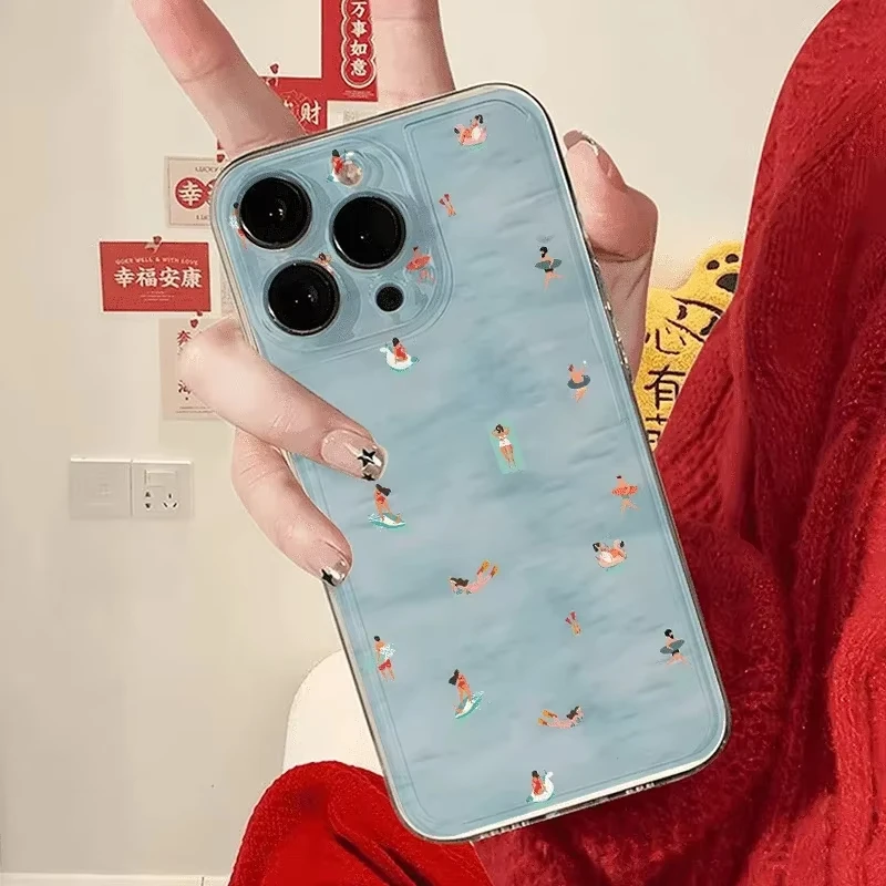 Summer Swimming Pattern Shockproof Clear Phone Case - Soft Bumper Back Cover