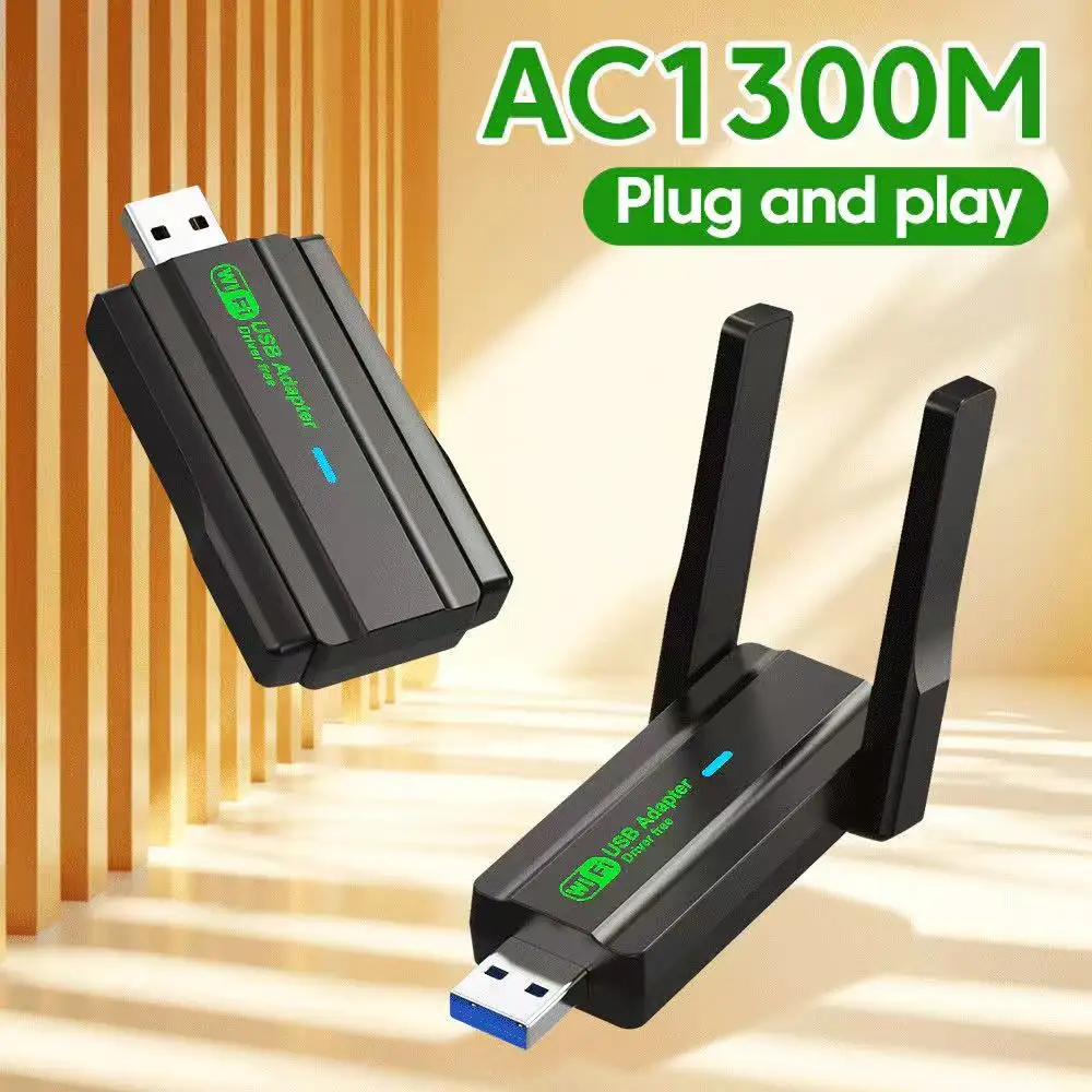 WiFi 5 무선 네트워크 카드 1300M 듀얼 밴드 2.4G&5GHz USB 3.0 고속 와이파이 어댑터 드라이버 무료 데스크탑 노트북용