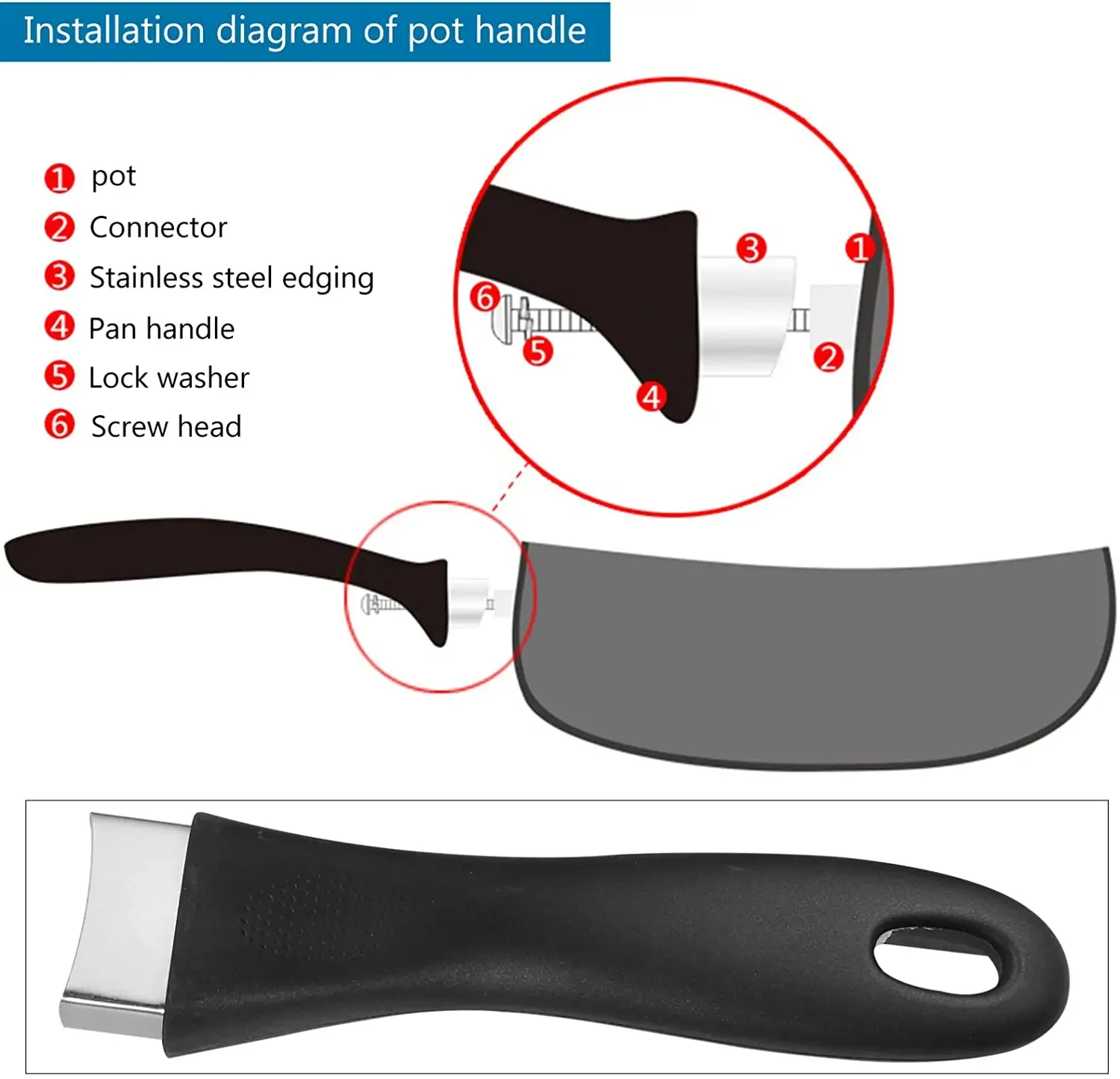 Detachable Pot Handle Black Pot Handle Non-slip Bakelite Grip Replacement Handle for Kitchen Cookware