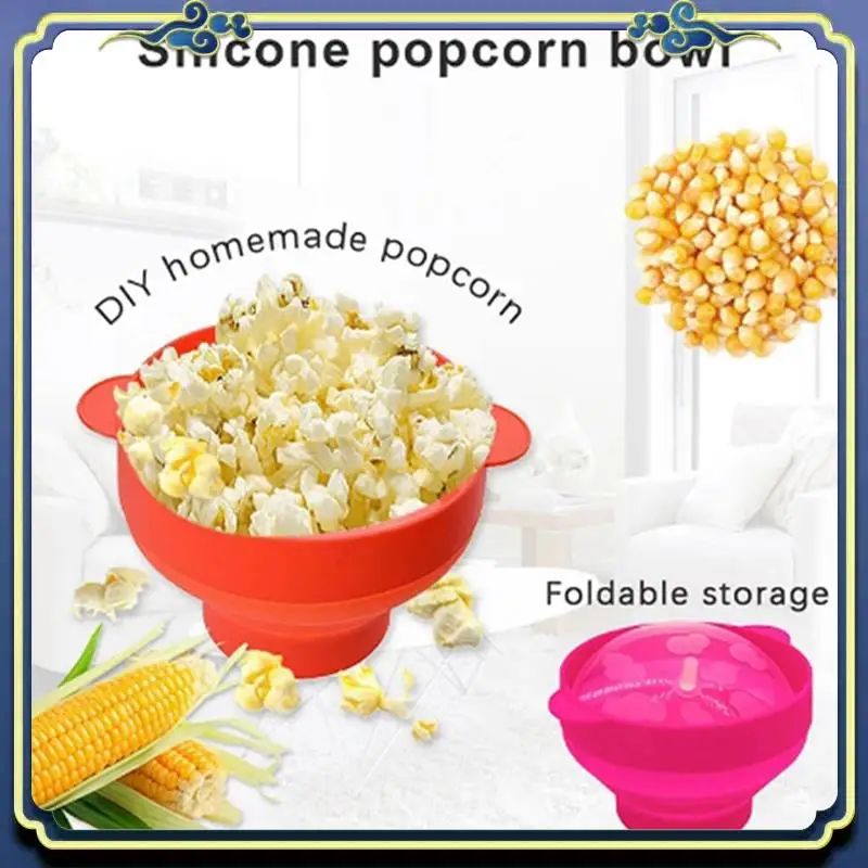 High Quality Microwave Popcorn Bowl Bucket Silicone DIY Popcorn Maker With Lid Chips Fruit Dish Kitchen Easy Tools Durable C