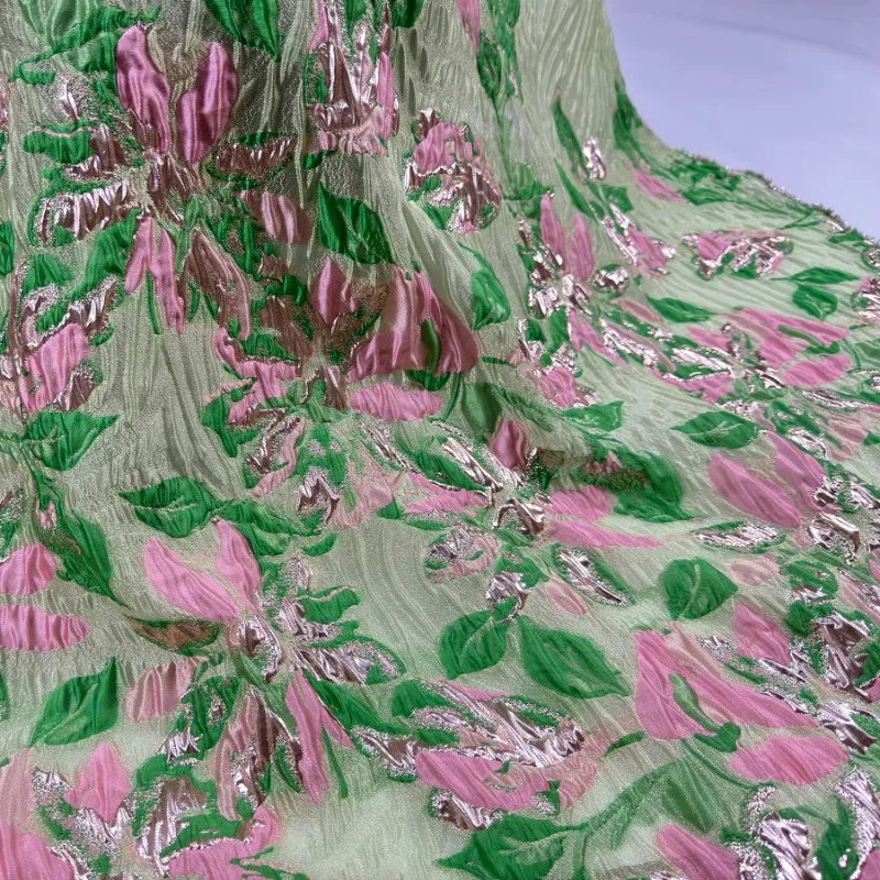 녹색 더스티 핑크 메탈릭 스레드 자카드 Organza 패브릭 여름 통기성 럭셔리..