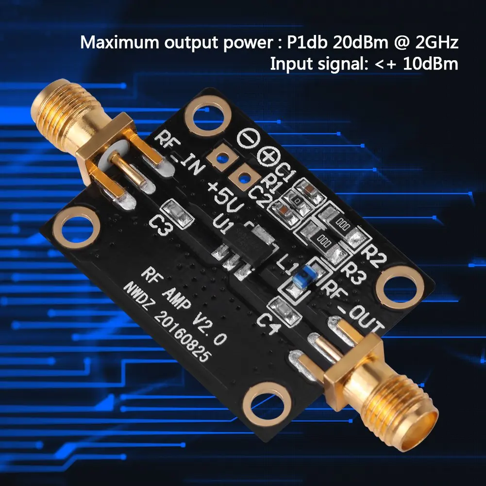 AA08-5V 20 DB RF 광대역 저잡음 증폭기 모듈 0.05-6G 고선형성 고이득 LNA 달링턴 앰프 보드 RF FM VHF