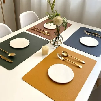 INS Nordic Solid Double Sides Tappetino da pranzo in pelle Tovaglietta termica per la casa Tappetino rettangolare per hotel impermeabile a prova di olio 1