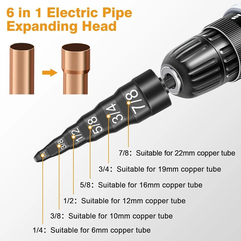 B49B-6-In-1 Swage Tool HVAC Repairing Set,Air Copper Tube Expander Swaging Tool With 1/4In 3/8In 1/2In 5/8In 3/4In 7/8In Bits