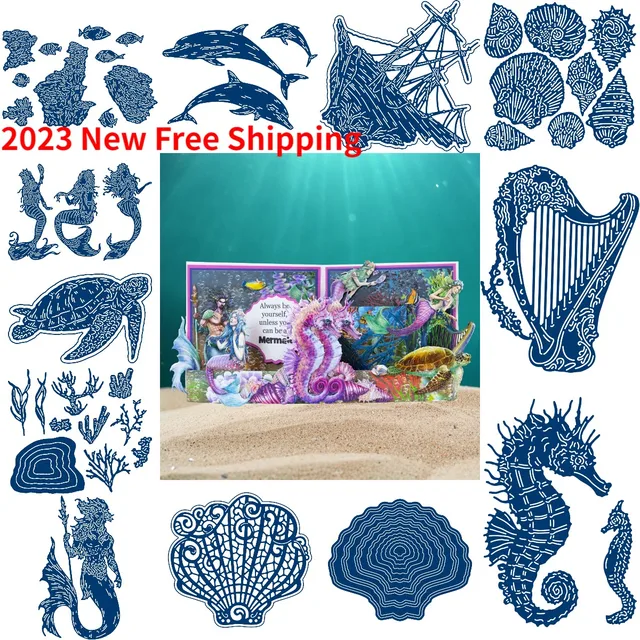 Hippo And Fried Seahorse Turtle Dolphin 2023 New Metal Cutting Dies Craft Embossing Make Paper Greeting Card Making Template DIY