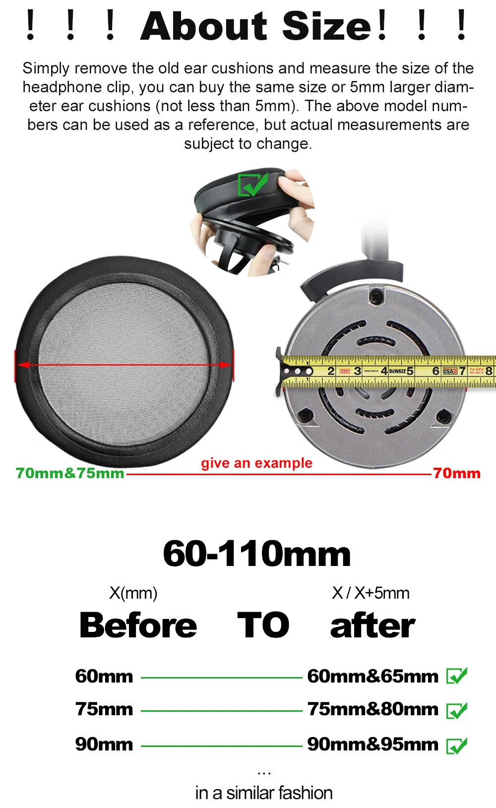 Round velvet 6CM/60mm-11CM/110mm earpads AKG SONY Audio-Technica Sennheiser Pioneer Foam Headphones Repair Accessories Earmuffs