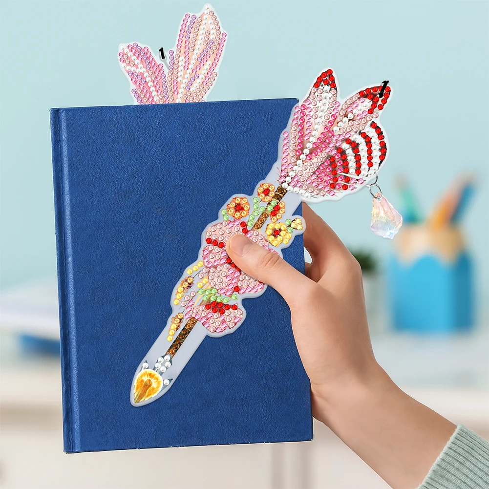 6pcs 5D DIY Feather Shape Bookmarks Diamonds Painting Student Gifts Special Shaped Drill Home Office School Class Project