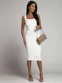 2024 Summer Sexy Women's Dress White Ribbed Bandage Dresses Long Dresses Female Clothing Trendy Fashion Elegant Skinny Ladies 1