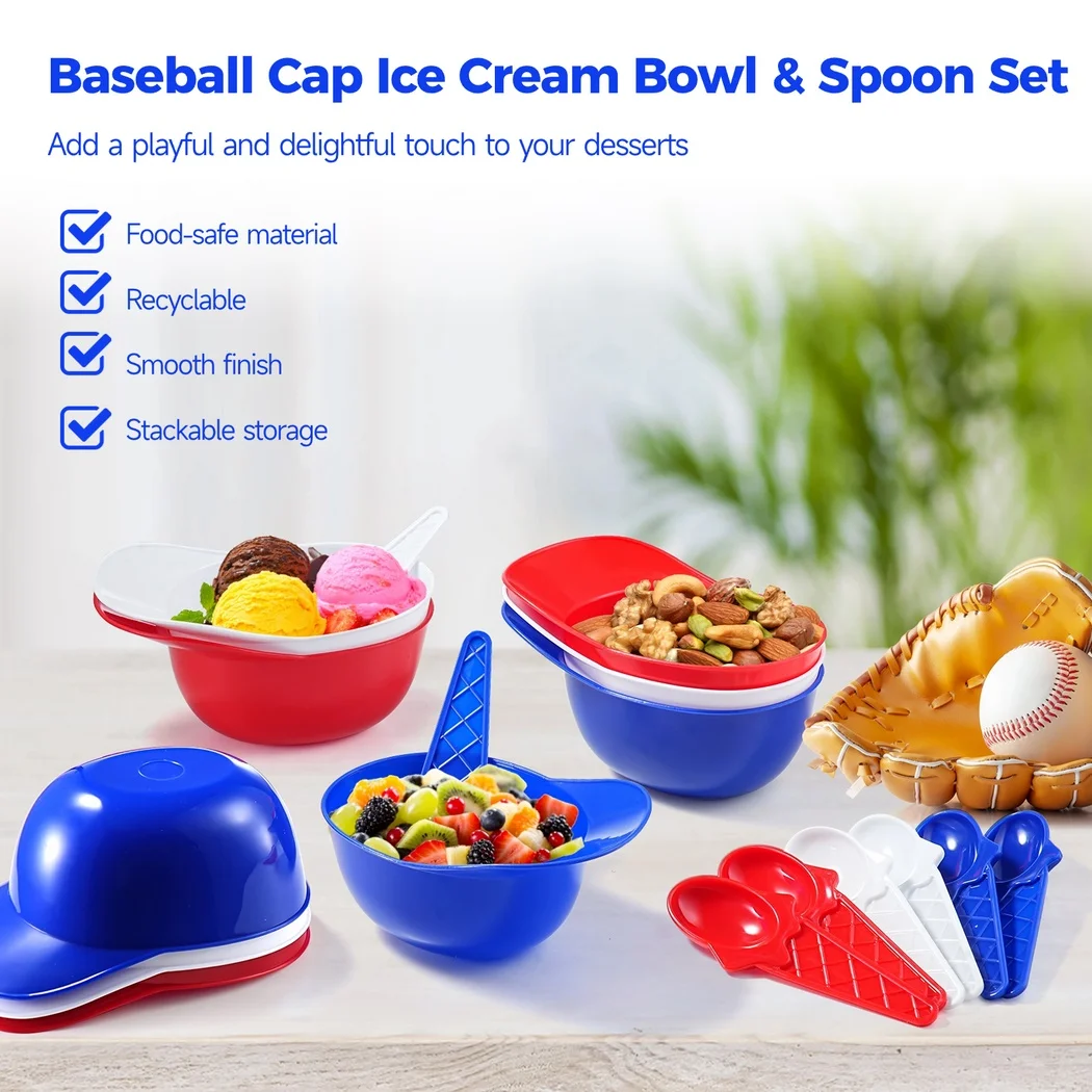 Baderke Ice Cream Dessert Baseball Cap Bowls Baseball Helmet Snack Bowl 8 Oz Mini Party Cap Bowls Helmet Chip Sundae Plastic Cups For Birthday Party Supplies(Multi Colors,18 Pack