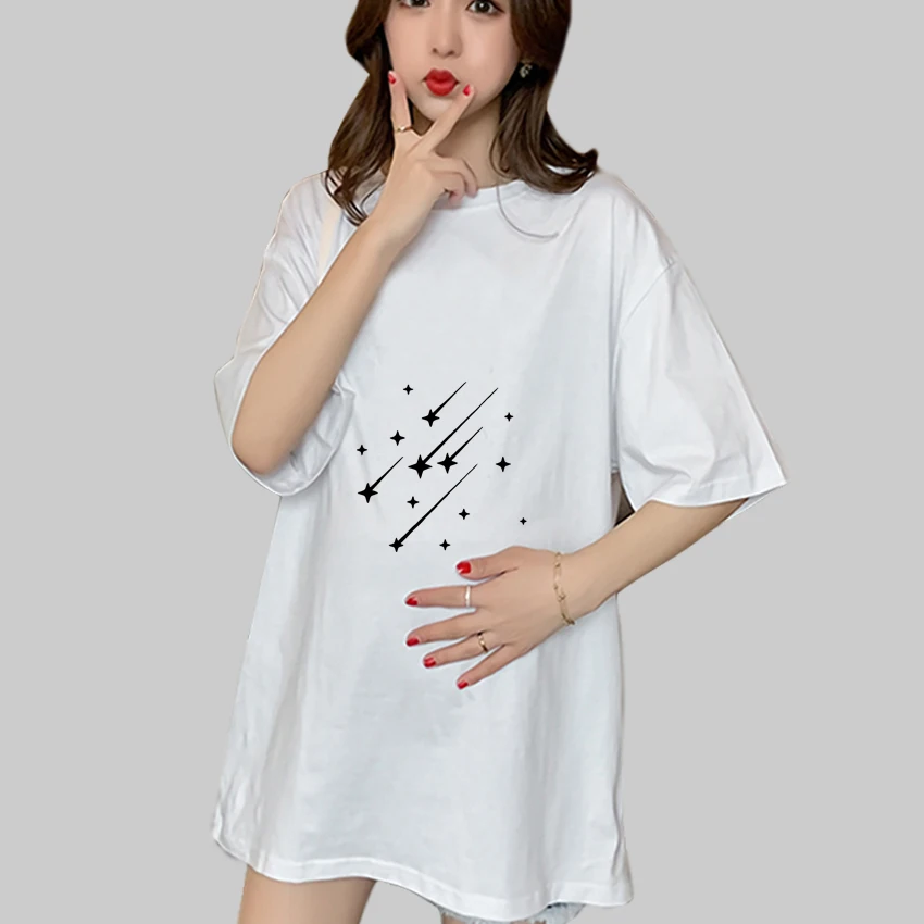 

Funny Graphic Cute Cartoon Five-pointed Star Printed Pregnant T Shirt Add Your Design Girl Maternity Short Sleeve Pregnancy Tees