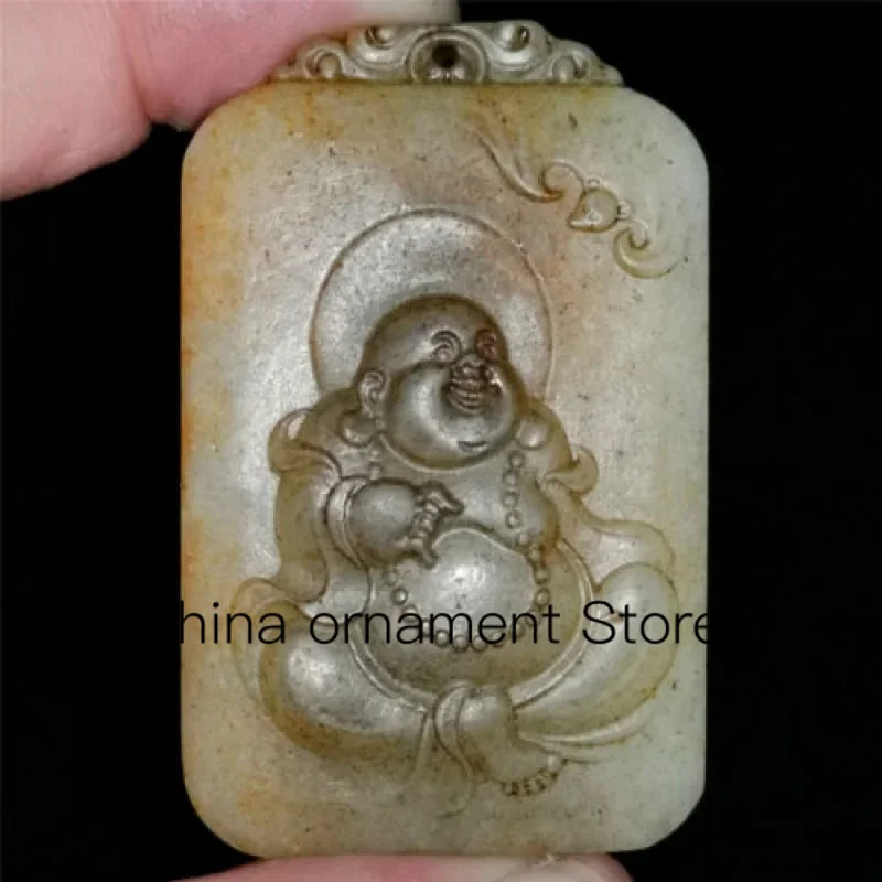 

Chinese Old Hetian Jade Pendant Necklace Hand Carved Statue Buddha Statue