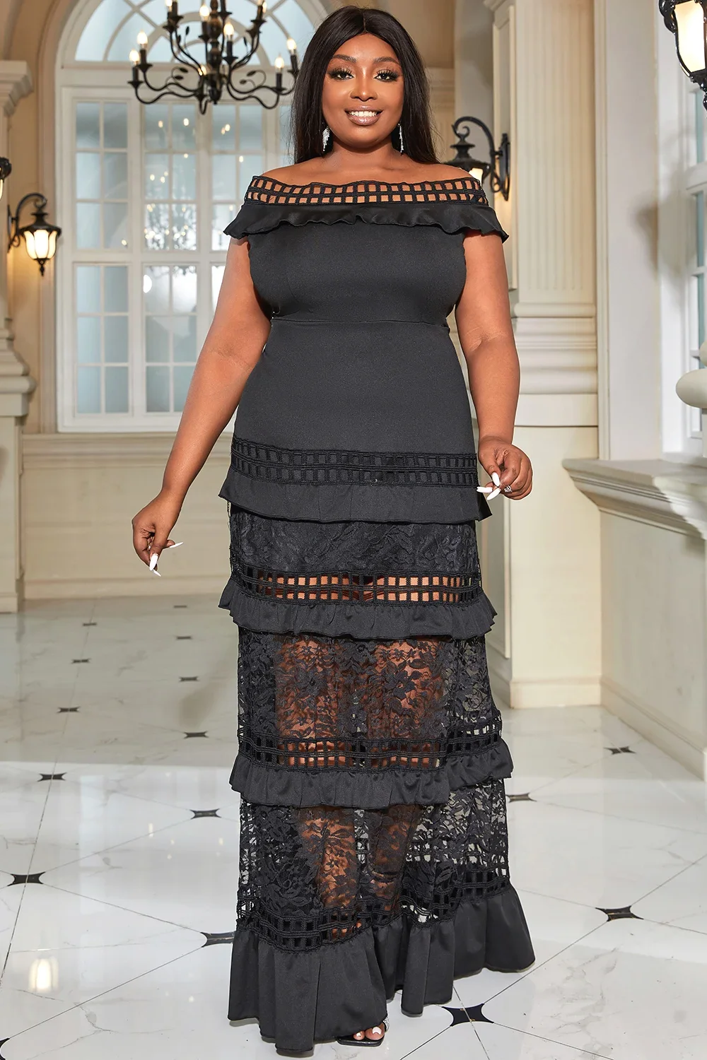 Lace Plus Size Long Semi Formal Dresses Elegant Plus Size Lace