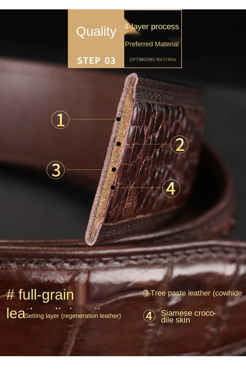 2021Crocodile leather belt genuine leather men`s belt smooth buckle seamless trouser belt