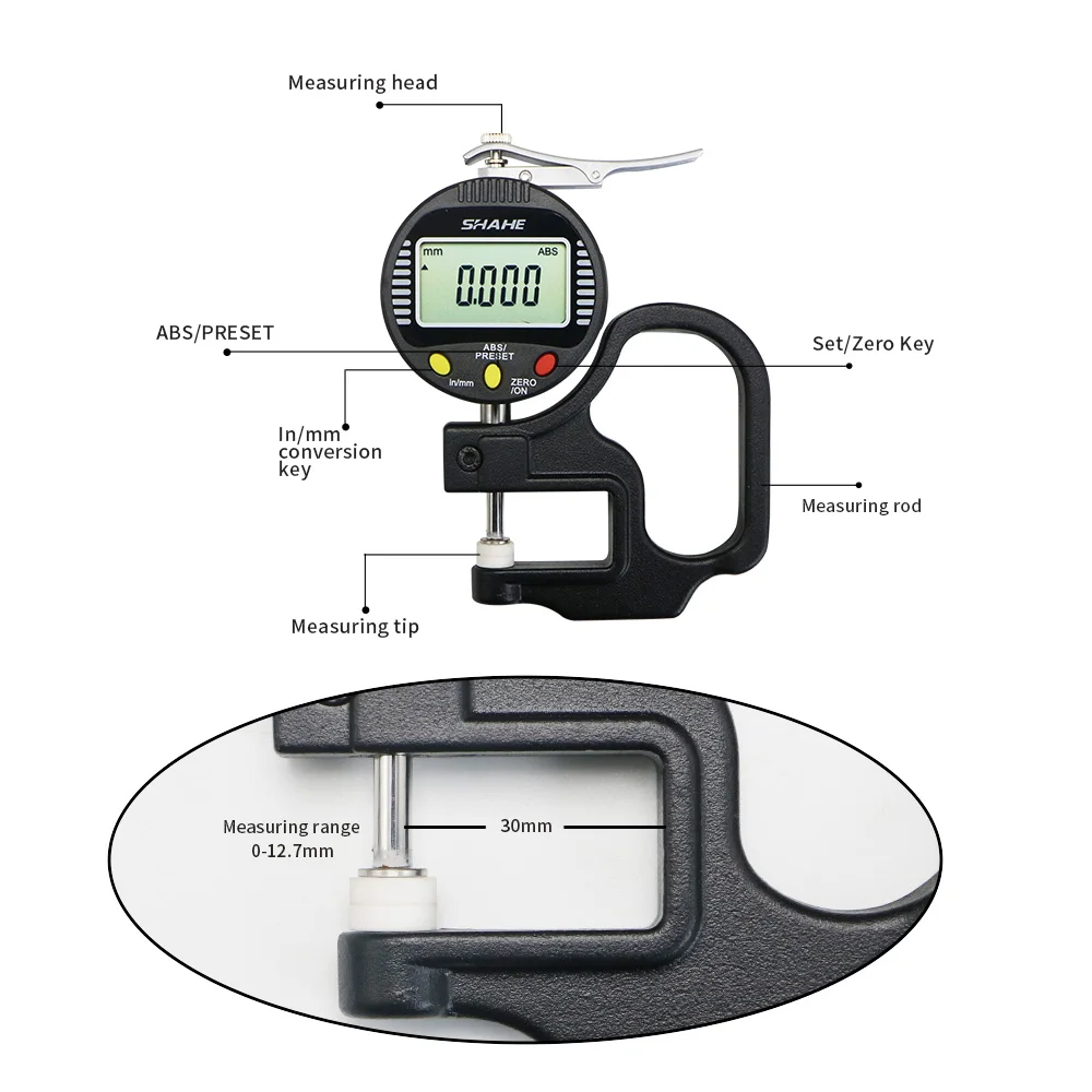 0.001mm 0-12.7mm Leather Thickness Gauge Digital Micron Thickness Gauge Meter