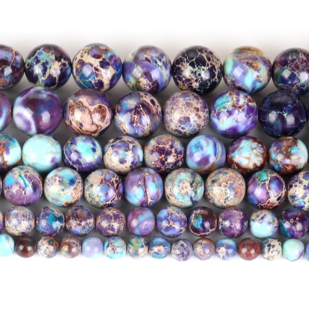 Natural Purple Blue Sea Sediment Jasper Round Beads for Jewelry Crafting - 15 Strand