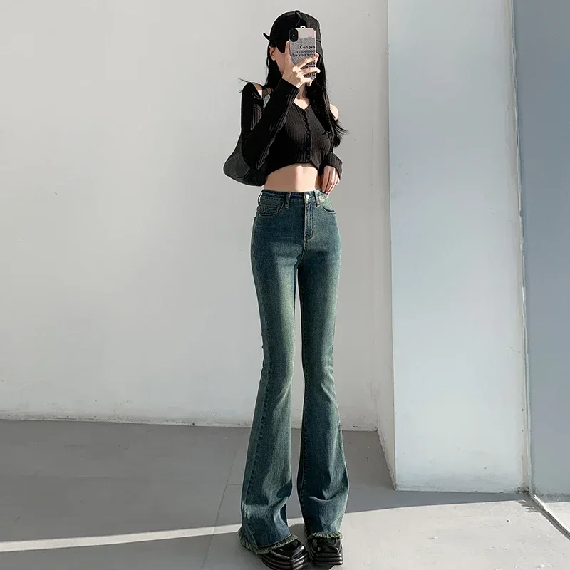 Fashion Streetwear Elastic Jeans Women Y2k Flared Skinny High