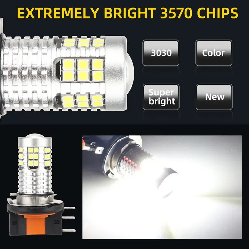 2개입 H15 LED 전구 자동차 헤드라이트 6000K 백색 초고휘도 안개등 39 SMD 3030 칩 LED 주간 주행등 12V