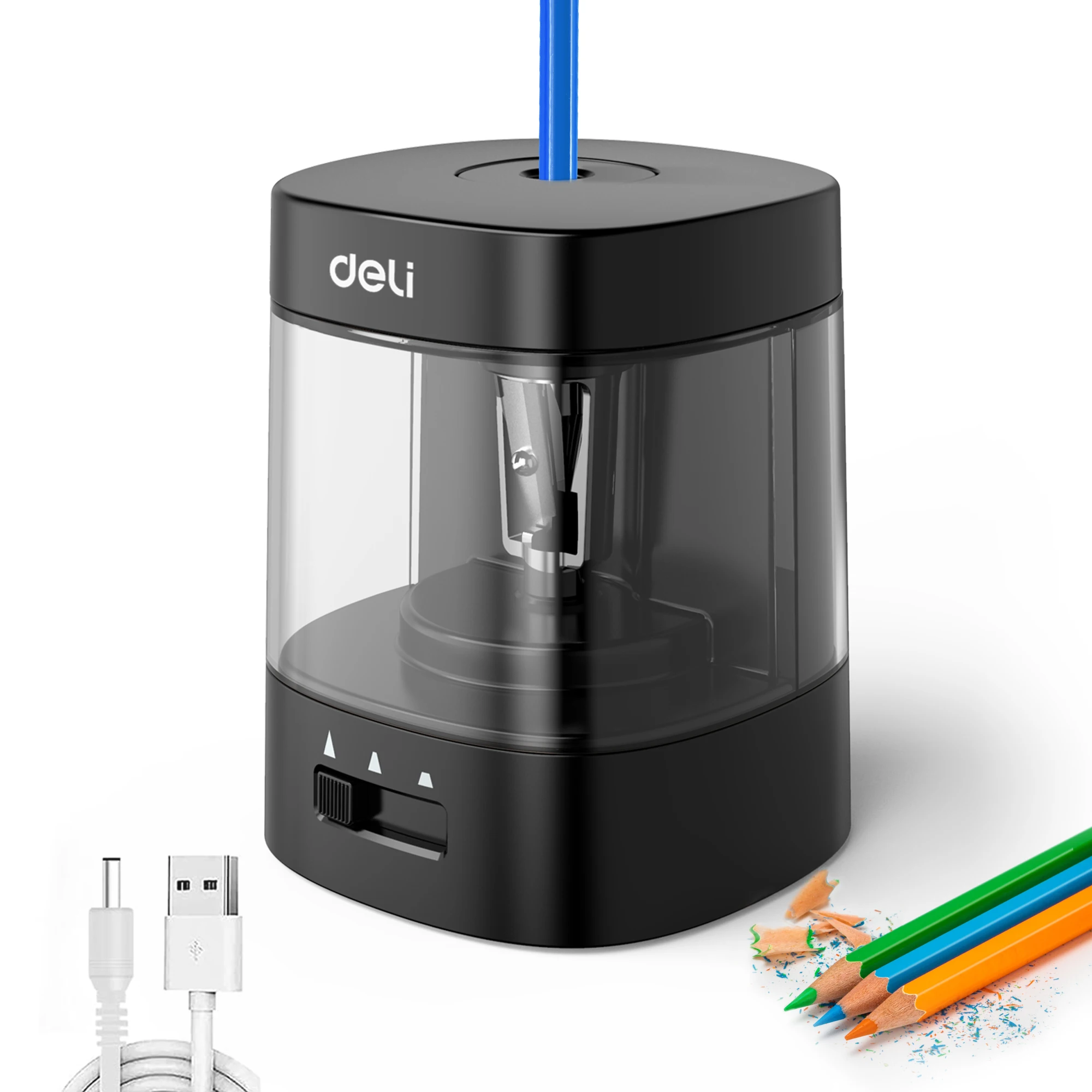 Deli Electric & Battery Pencil Sharpener, Automatic with Adjustable Thickness