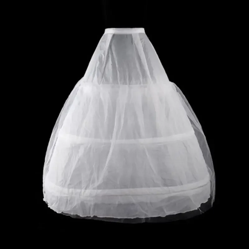 

Womens 2 Layers Mesh 3 Hoops White Wedding Gridal Gown Dress Petticoat Elastic Waistband Drawstring A-Line Underskirt