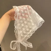 Retro Sweet Flower Triangle Hair Scarf Women Girls Square Scarf Headband Korean French Pastoral Headdress Summer Lace Headwear 3