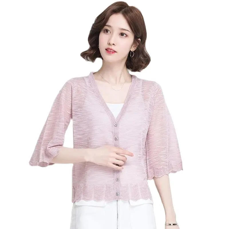 

Кардиган женский вязаный из вискозы, Солнцезащитная одежда, Тонкая Шаль, короткая рубашка, кондиционер, лето