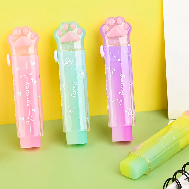 Pencil Eraser Jelly Color Pencil Erasers Kawaii Cat Paw Rubber Erasers for School Writing Tools Korean Stationery Kids Gifts Office Supplies