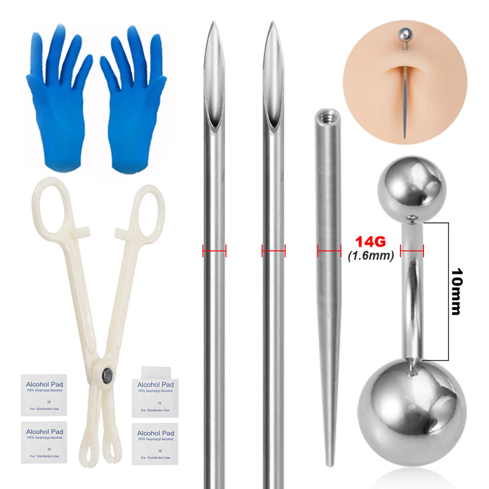 Body Piercing Kit Body Piercing Kit Surgical Steel Threaded Taper Pin Needles Lip Nose Tongue Cartilage Eyebrow Navel Piercing Jewelry Tool Pliers