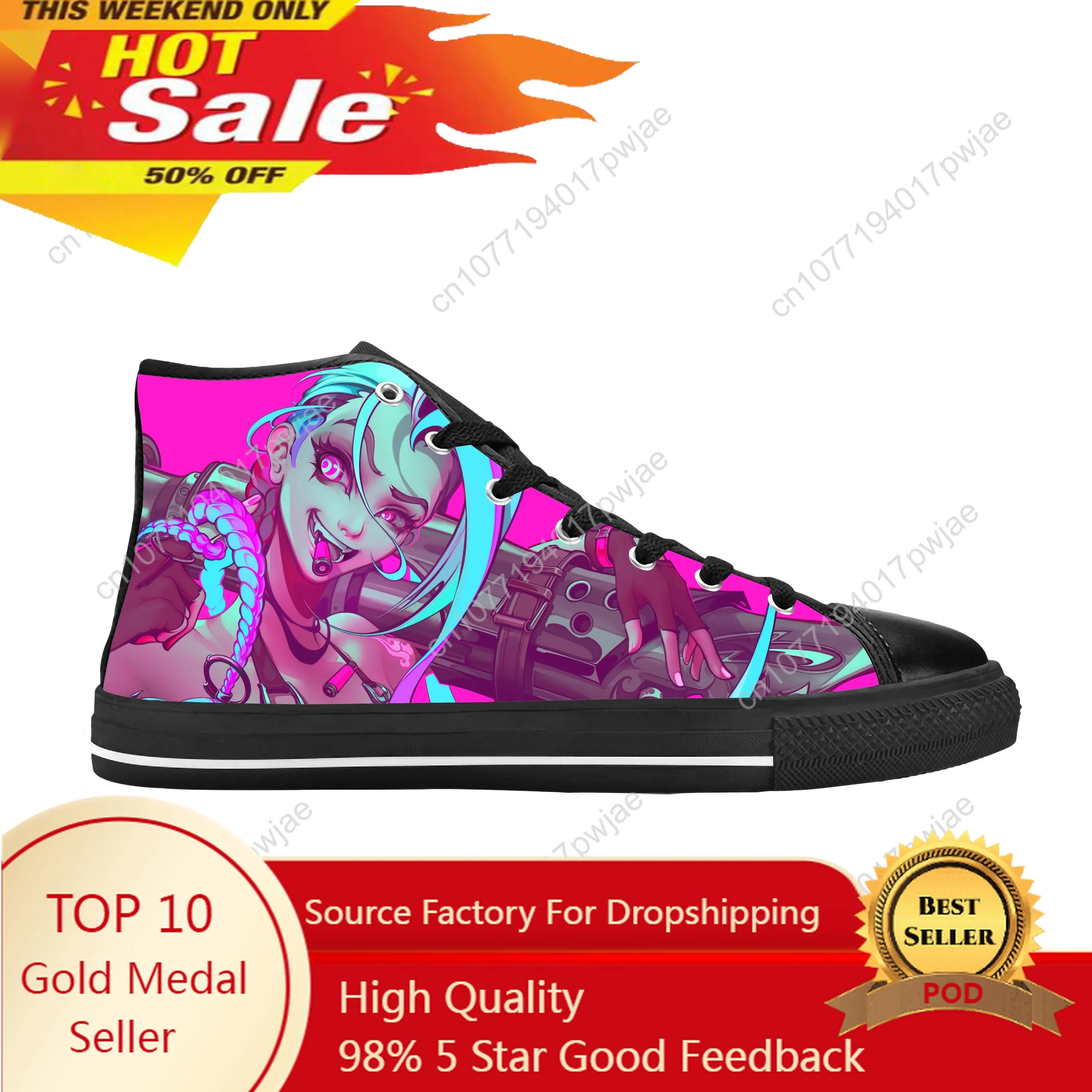 

Jinx Arcane League of Legends Lol Game Anime Cute Casual Cloth Shoes High Top Comfortable Breathable 3D Print Men Women Sneakers