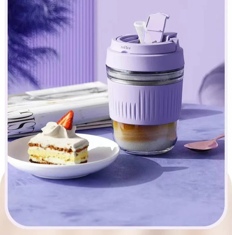 400ml Portable Straw Coffee Cup Children Glass Glass Cup Insulated  Anti-scald Sealed Drinking Water Bottle for Milk Juice