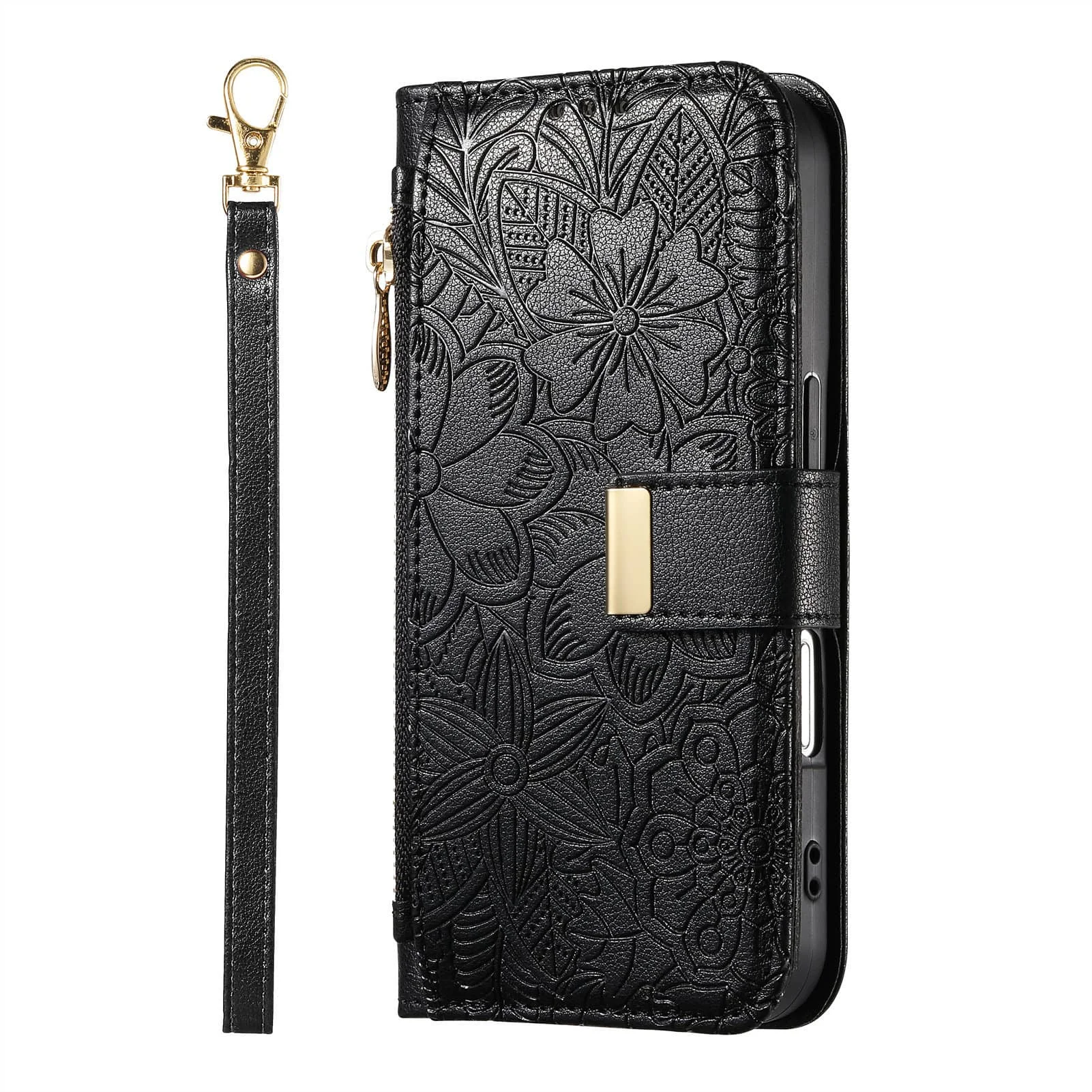 Lanyard Zipper Wallet Case with Dual Card Holder & Flip Stand