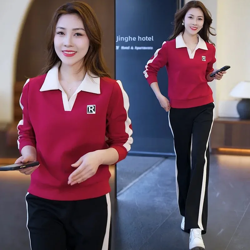 Casual Sportswear Set for Women Trendy Fashionable Two-Piece Suit Spring Autumn Elegant Style Anti-Aging Popular New Arrival - 2