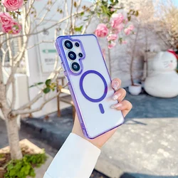 Transparent Magnetic Shockproof Phone Case with Wireless Charging - Candy Color Cover - Galaxy S26+ (Purple)